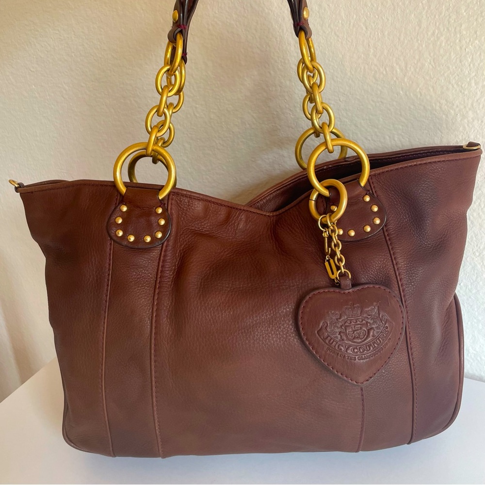 Vintage Juicy Couture Rich Brown 100% Leather Satchel with Gold Hardware